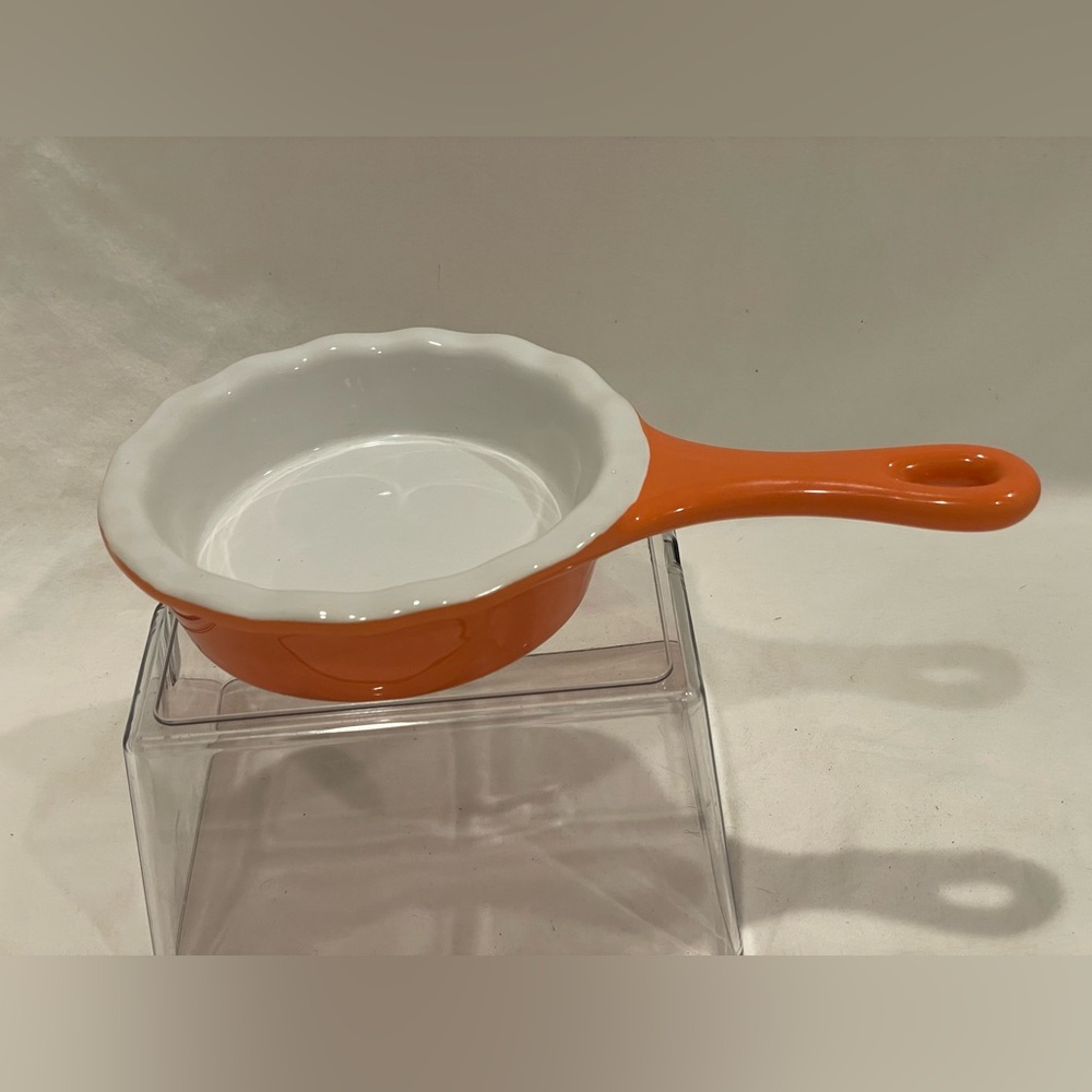 🥳BOGO! Modern Gourmet Foods Mini Ceramic 5” Pie Baking Dish. Orange. Handled.